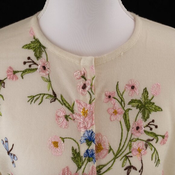 Giambattista Valli Floral Embroidered Knit Cardigan, Ivory, Size IT 42/US 6 - Picture 6 of 15